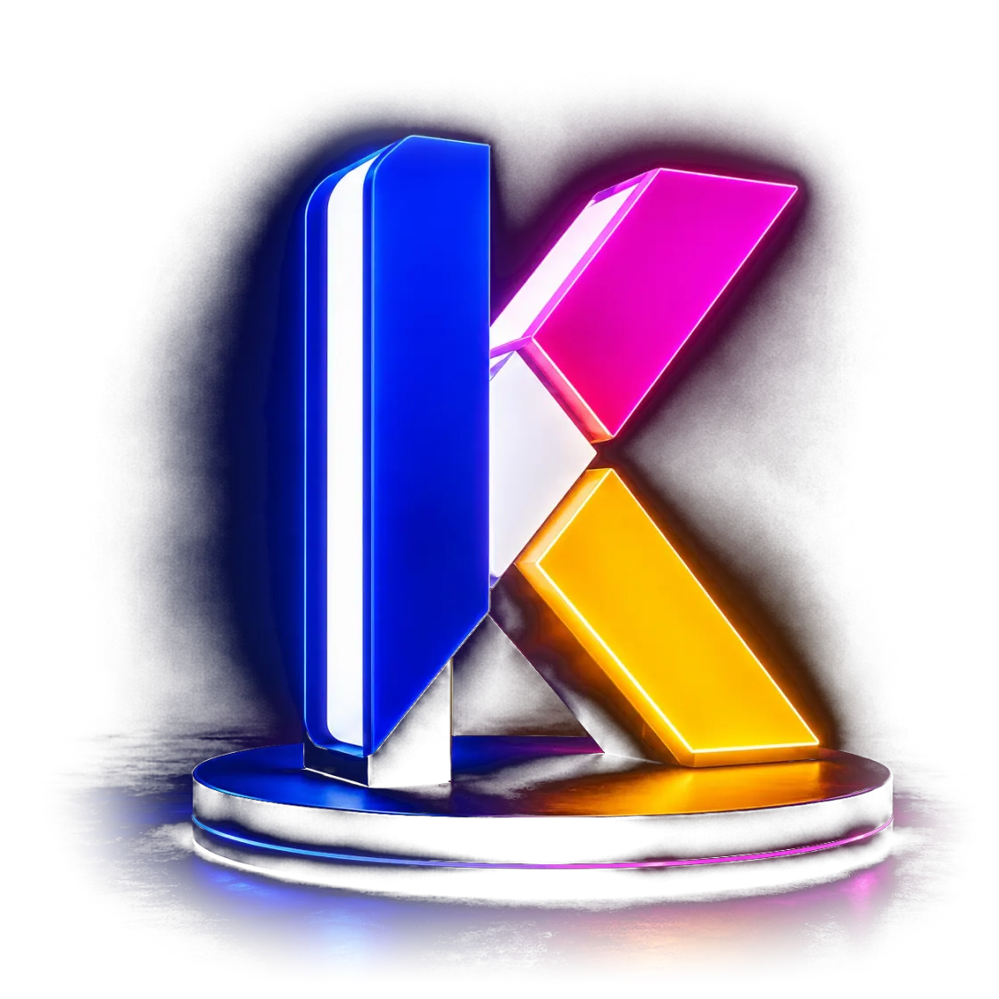 Leuchtendes KILINC K als 3D Markenvisual auf einem Podest
