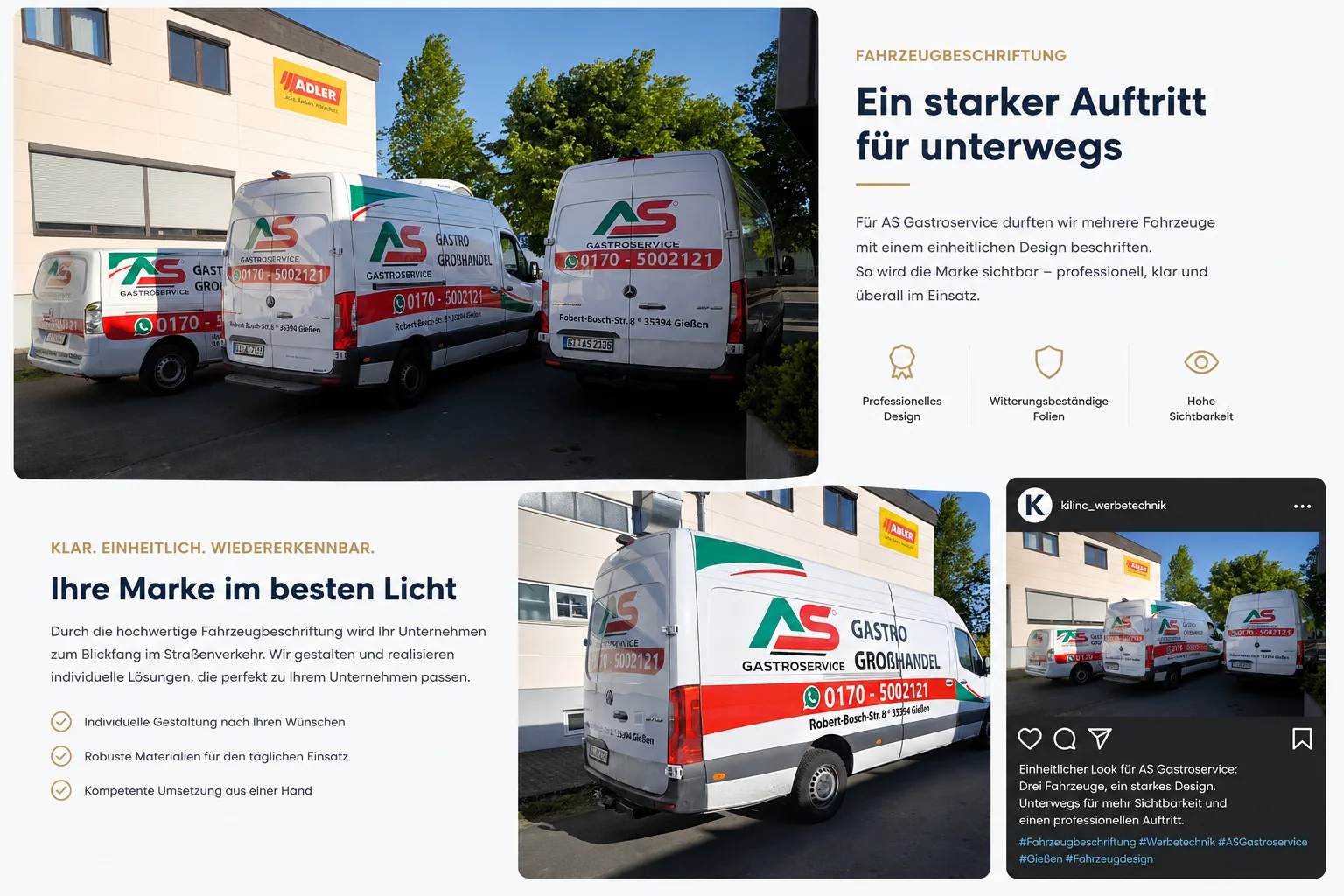 KILINC Kampagnen- und Social-Media-Referenz für die Fahrzeugflotte von AS Gastroservice
