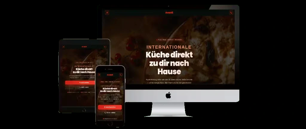 Responsive Lieferwebsite Avanti auf mehreren Endgeräten.
