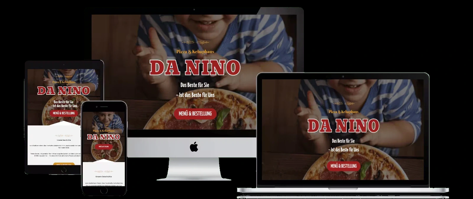 Responsive Restaurantwebsite Da Nino auf Desktop, Laptop, Tablet und Smartphone.