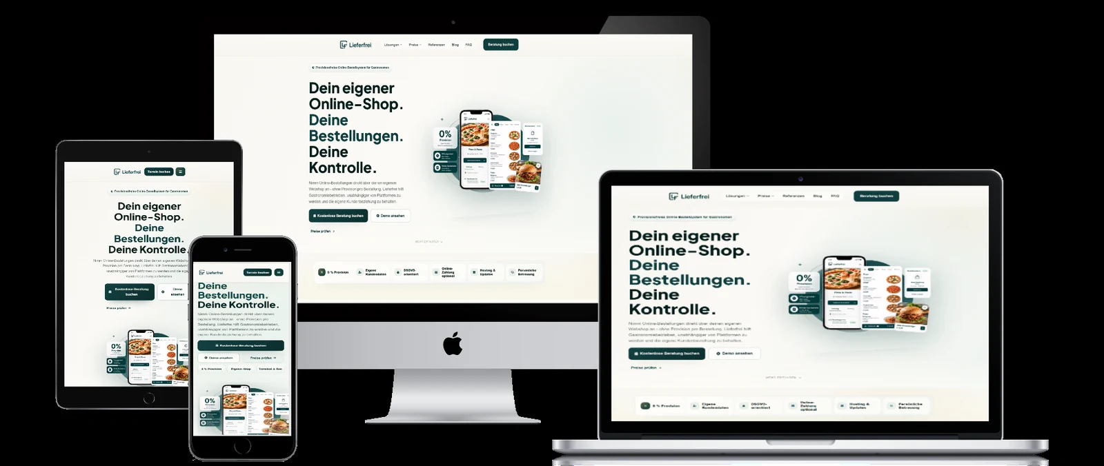 Responsive Lieferfrei Online-Shop auf Desktop, Laptop, Tablet und Smartphone.